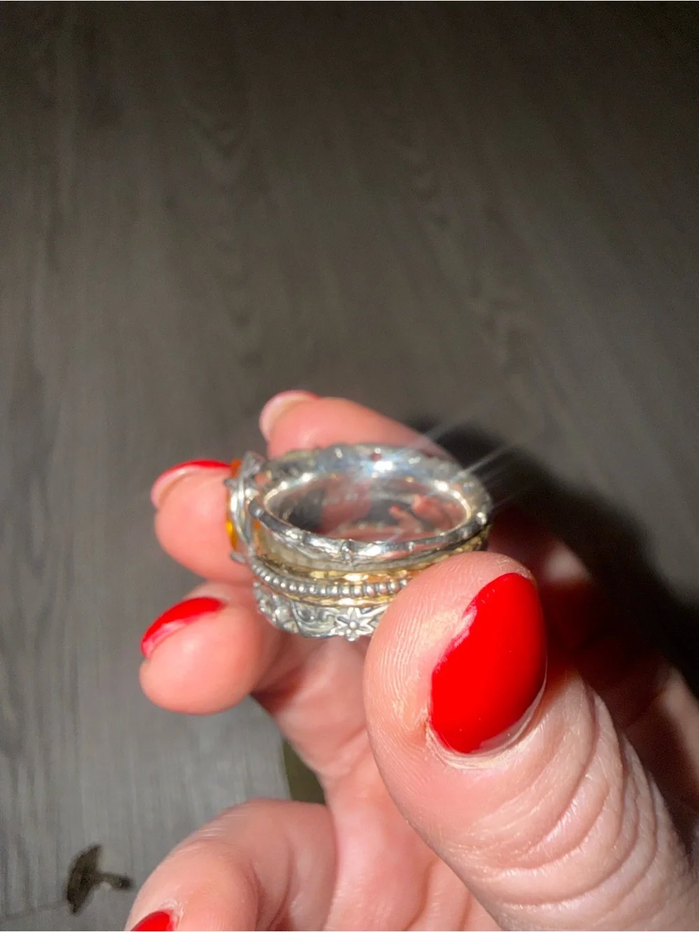 925 Sterling Silver Citrine Spinner Ring, Size 8.25